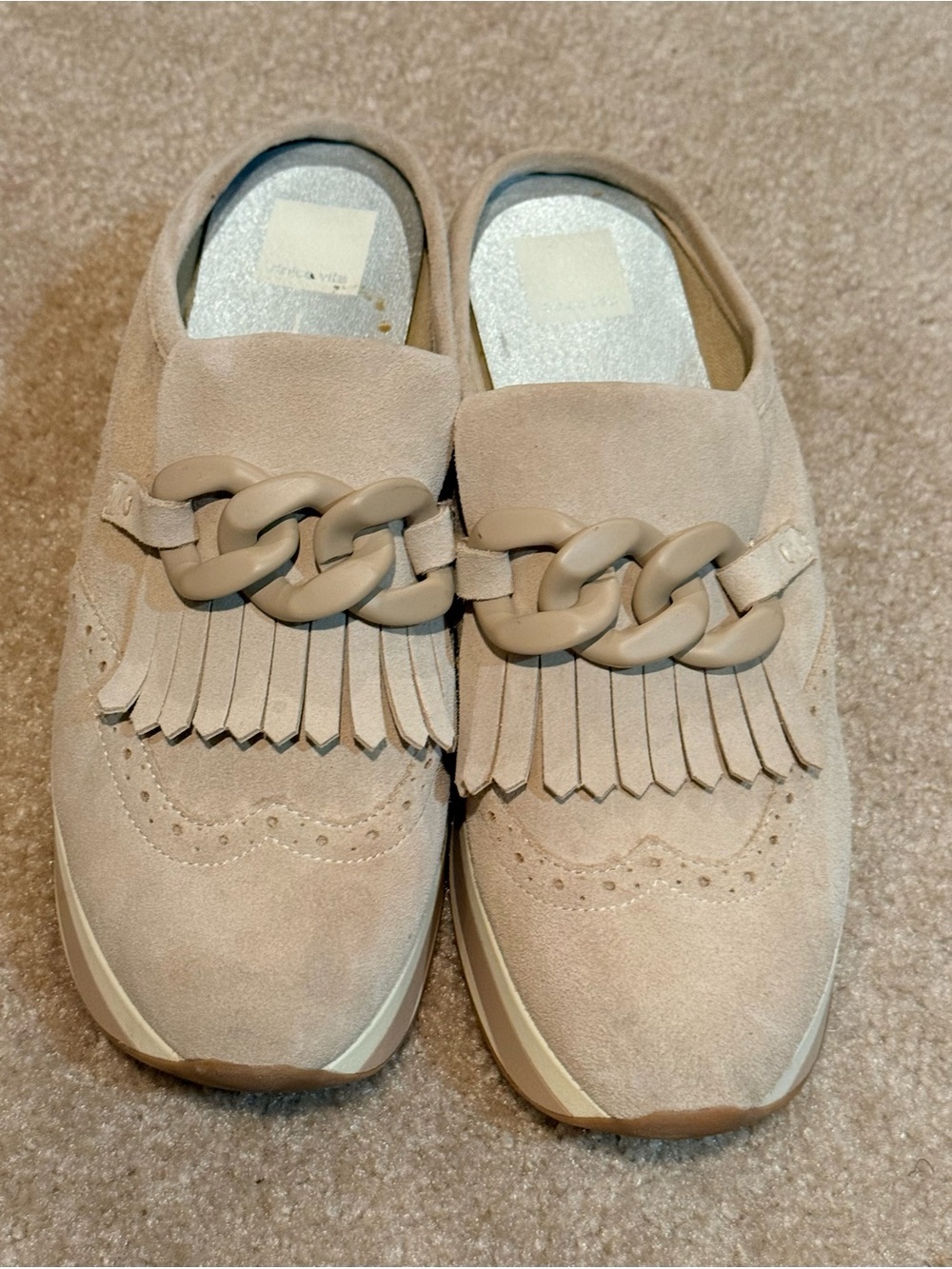 Fringe Chain Mule Sneakers - Neutral Taupe Women’s Slip-Ons